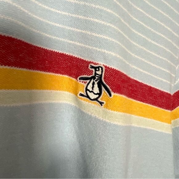 Original Penguin Mens Polo Shirt Size XL Chest Stripe Light Blue Logo Cotton - Picture 4 of 11